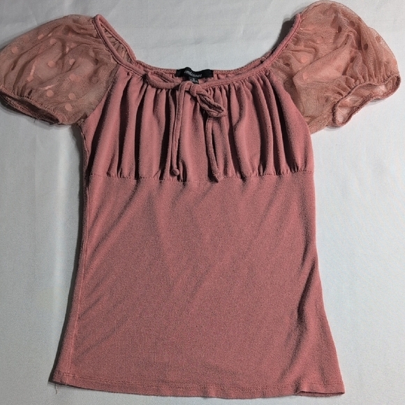 Ambiance Tops - Ambiance Pink Puff Sleeve Top Size Small